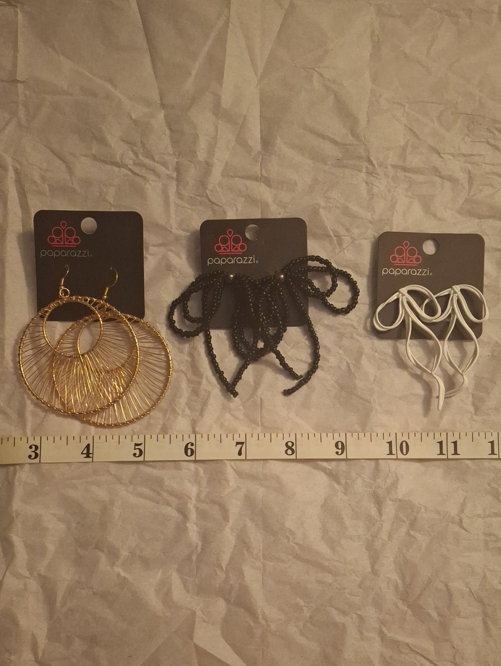Paparazzi Gold, Black & White Earring Trio